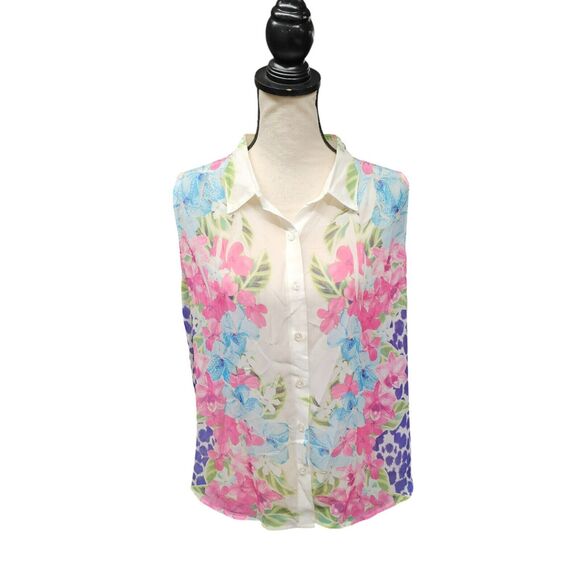 Mel Mo Womens Floral Gauzy Babydoll Top Sz L Watercolor Floral Fairy Boho Spring - Picture 1 of 8